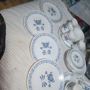 (C)  CORNING CORELLE BLUE HEARTS EUC SET OF 3 PIECE DINNER PLATES